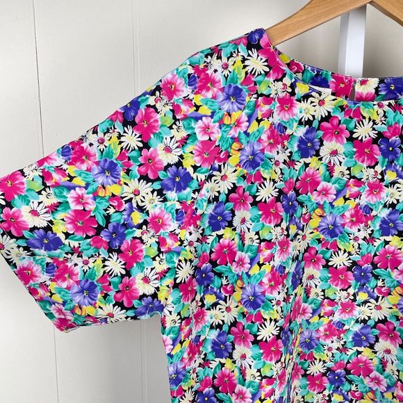 Vintage Impressions of California Bright Floral Boxy Short Sleeve Top Medium - Picture 4 of 7
